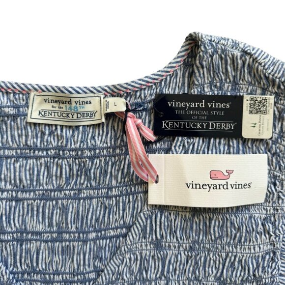 NWT Vineyard Vines x Kentucky Derby Blue & White Stripe Nap Dress Size L - Picture 4 of 14